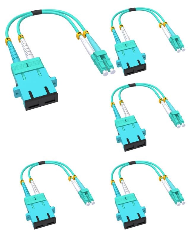 5 PCS Fiber Optic Adapter Cable LC Male To SC Female OM4 OM3 40GB Hybrid 1Ft