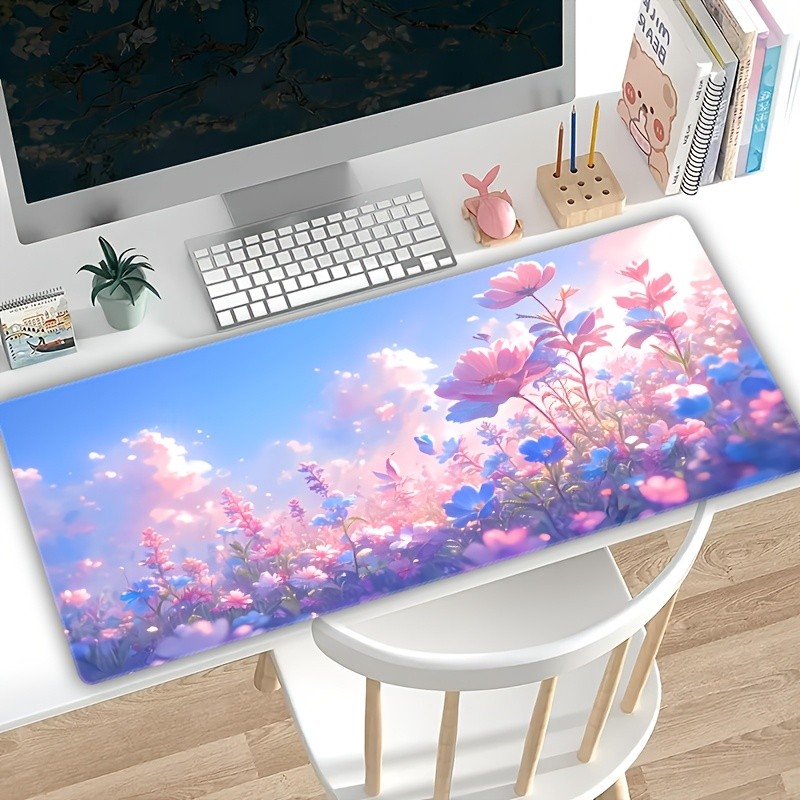 Floral Pink Flower Design Mouse Pad, High-Definition, Thickened, Soft, Natural
