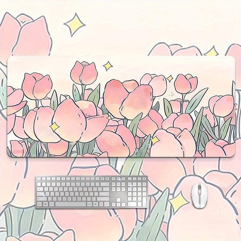 1pc Multi-Size Pink Floral Non-Slip Mouse Pad - HD Printed Design with Durable
