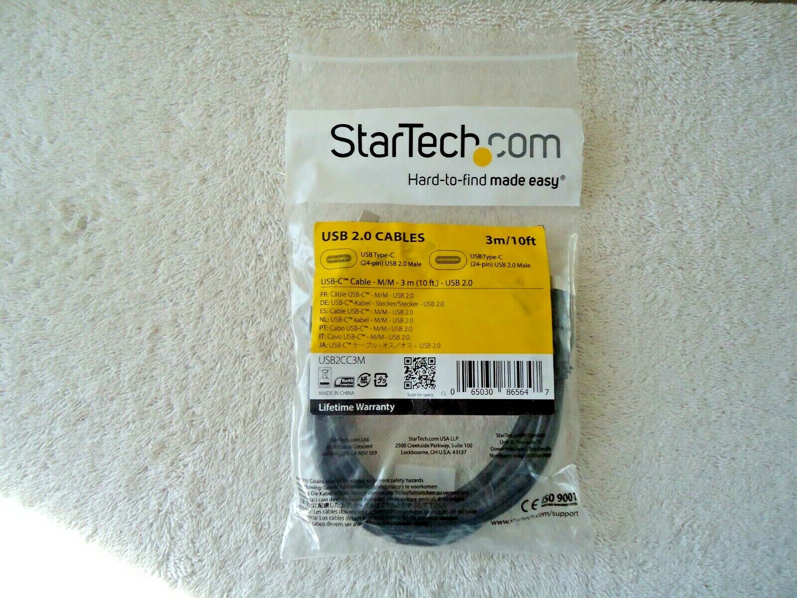 " NIP " Startech.Com USB 2.0 Cable 3M/10Ft  USB Type C Male / USB Type C Male 