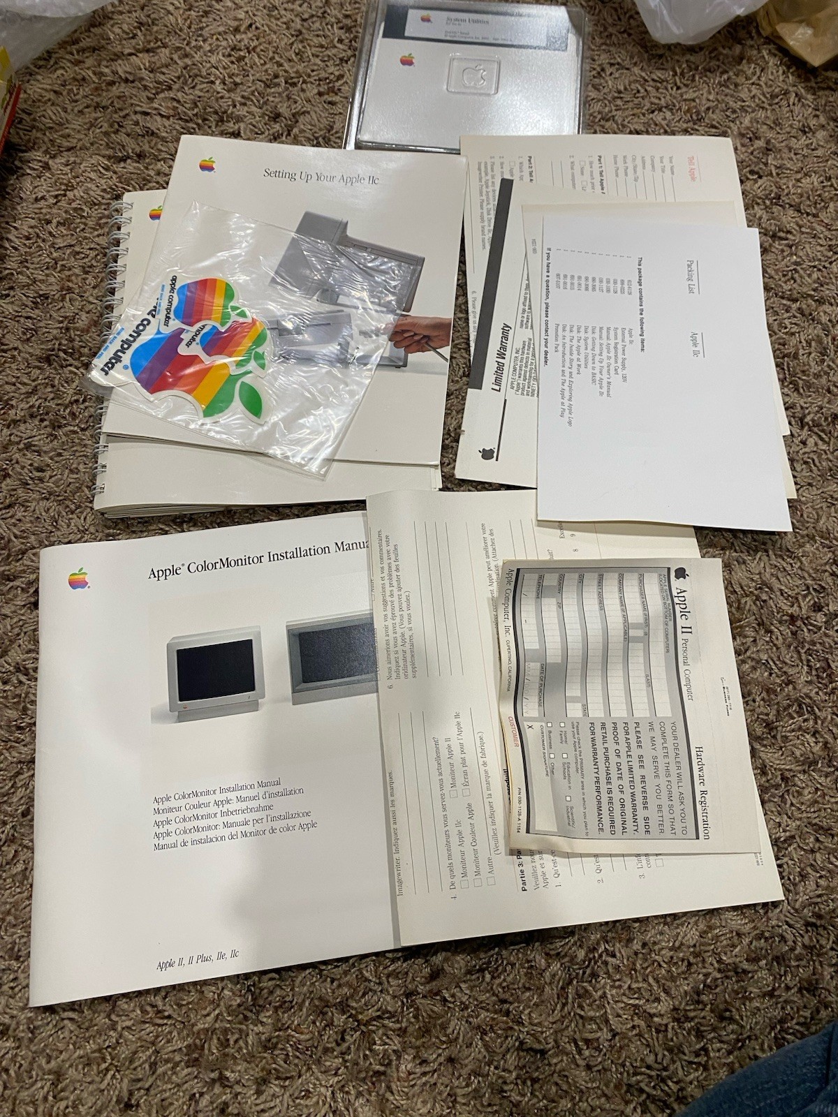 apple iic system disk set & Misc Paperwork, Stickers