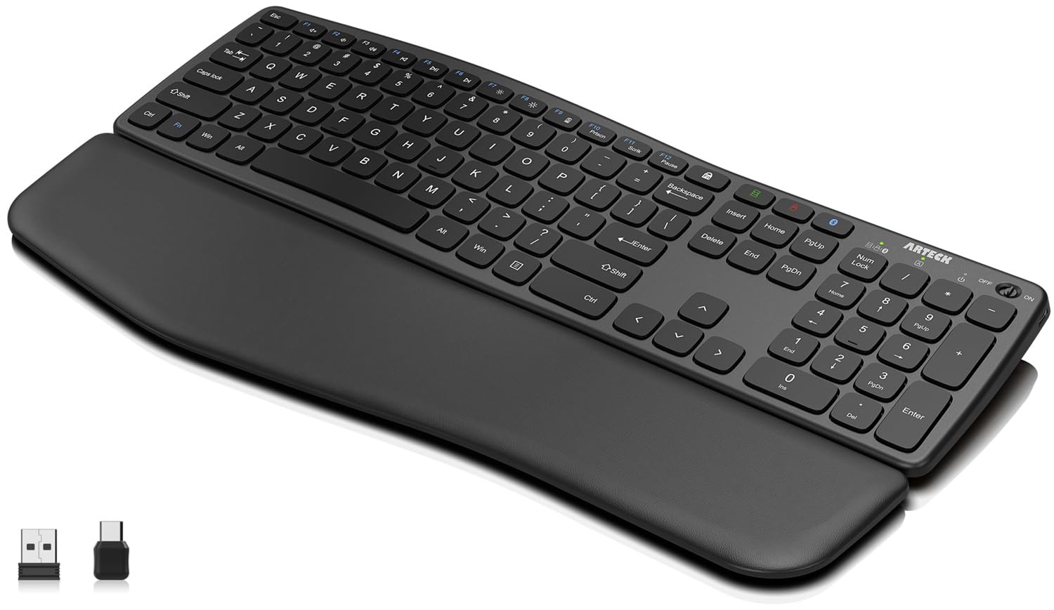 Multi-Device Ergonomic Wireless Bluetooth Keyboard with Nano USB-A, USB-C Typ...