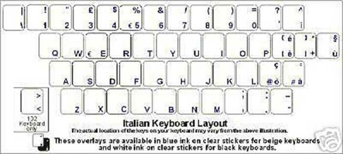Italian Keyboard Stickers w Reverse Print White Letters