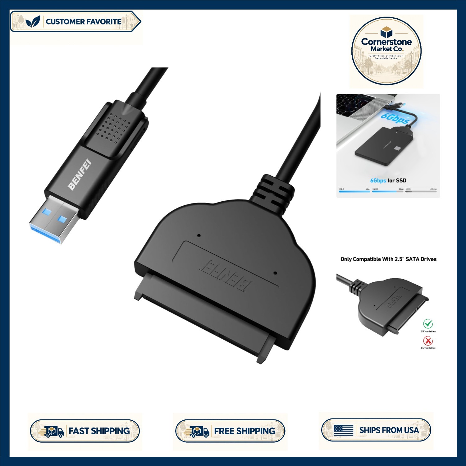 Effortless File Transfers with USB 3.0 and USB-C SATA Adapter for 2.5" Drives