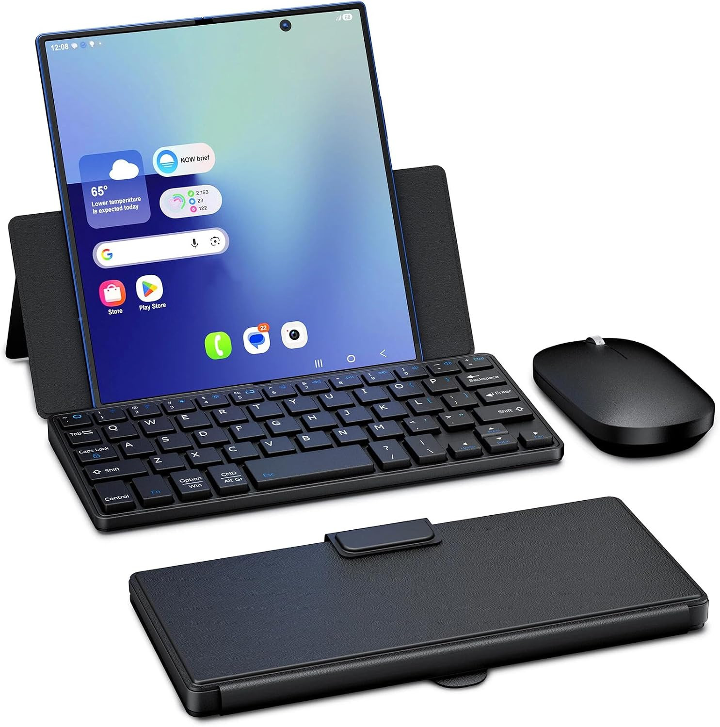 Mini Bluetooth Keyboard Mouse Stand Case for Galaxy Z Fold 6 7 8 iPad Mini