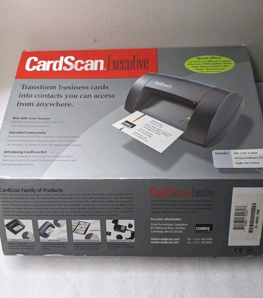 COREX CARDSCAN EXECUTIVE 600C Color Scanner Business Cards Version 6 Complete