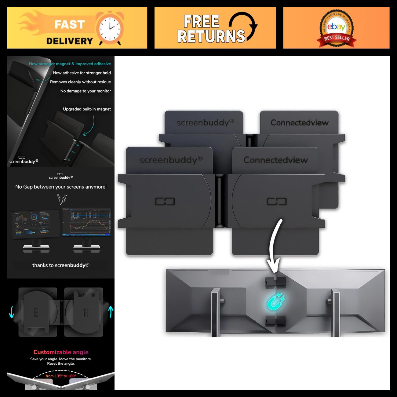 Magnetic Monitor Clips - Set of 2 for Dual & Multi Monitor Alignment, Gaming Set