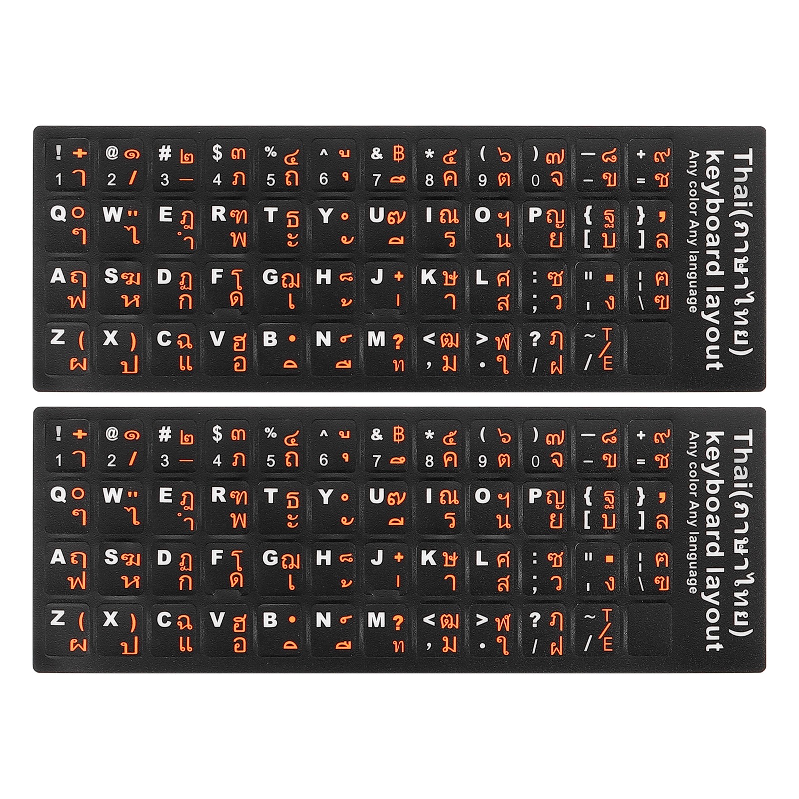 Thai Keyboard Stickers Black Background W Orange White Lettering 2Pcs