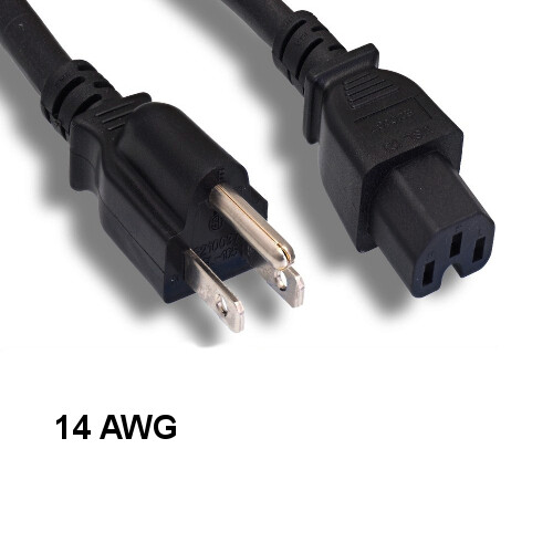 Kentek 6' ft 14 AWG Power Cord NEMA 5-15P to IEC-60320 C15 15A/125V SJT Black