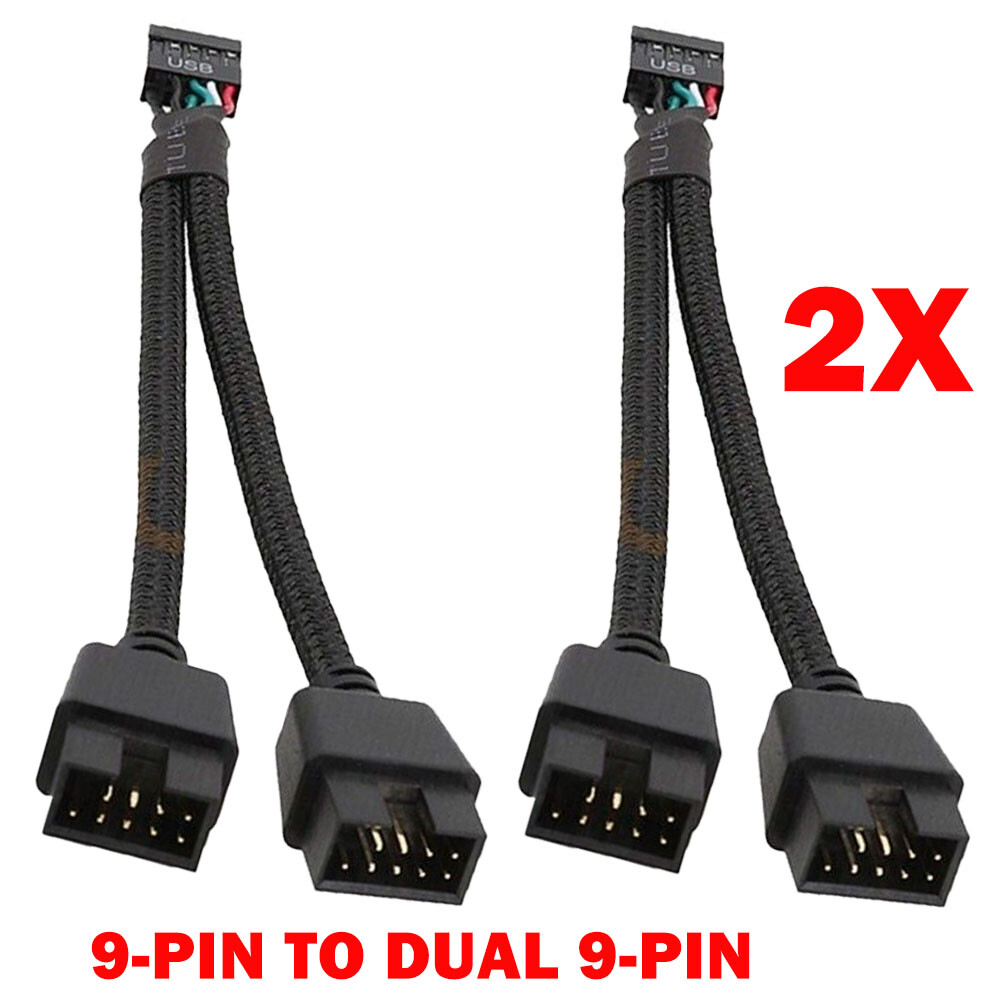 2pc 15cm Motherboard USB 2.0 9-Pin Header 1 To 2 Extension Hub Splitter Adapter