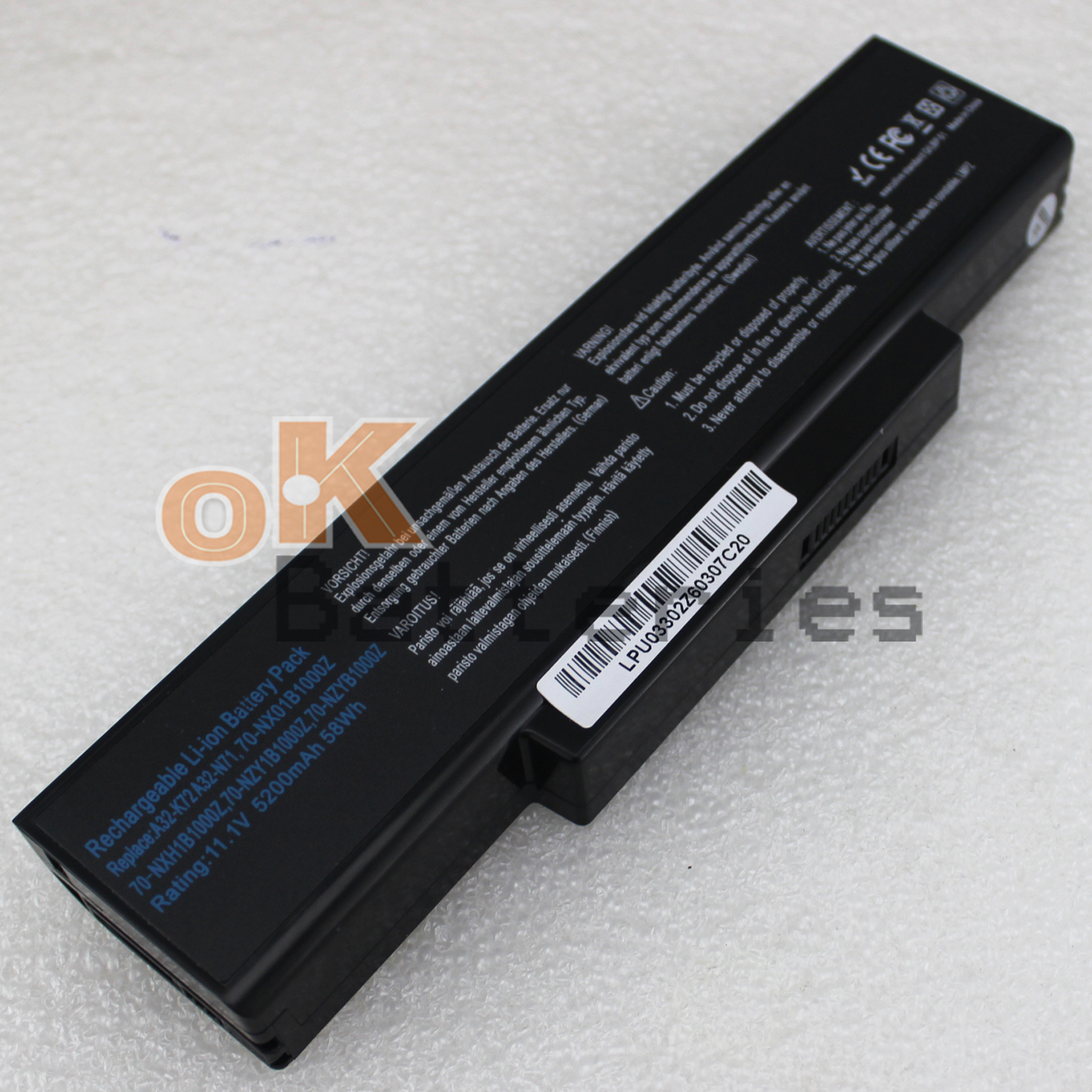 NEW Laptop 5200mah Battery For ASUS N71 N71J N71JA N71JQ K73SV A32-K72 A32-N71