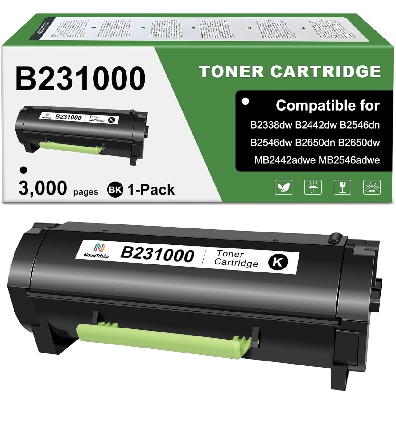 B231000 Black Toner Cartridge w/ Chip for Lexmark B241H00 B2338 B2442