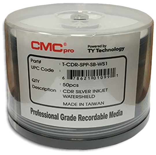 100-Pak CMC PRO =WATERSHIELD & GLOSSY= Silver Pearl Inkjet Hub 52X 80-Min CD-R's