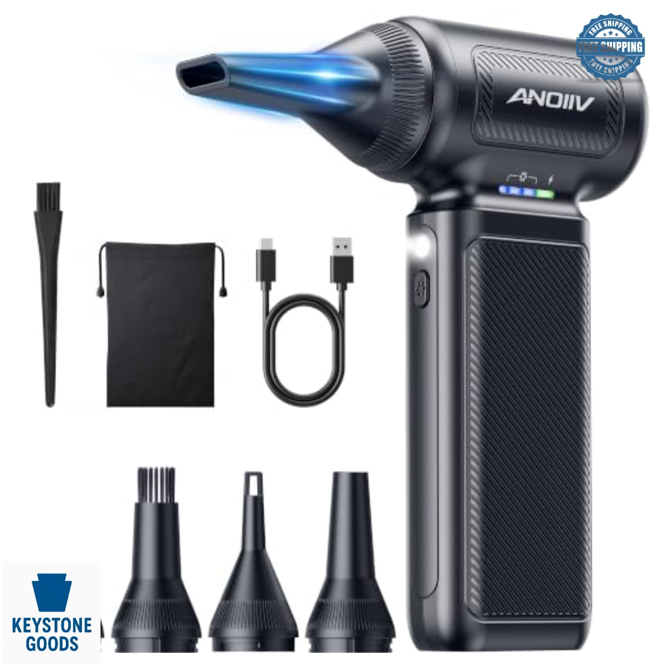 Cordless Electric Air Duster 130000 RPM 3 Speed 5 Nozzles Rechargeable for