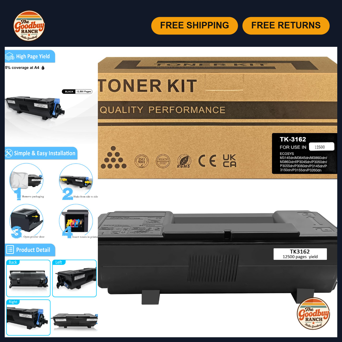 Compatible Toner Cartridge for P3145dn P3150dn Laser Printers - High Yield, Qual