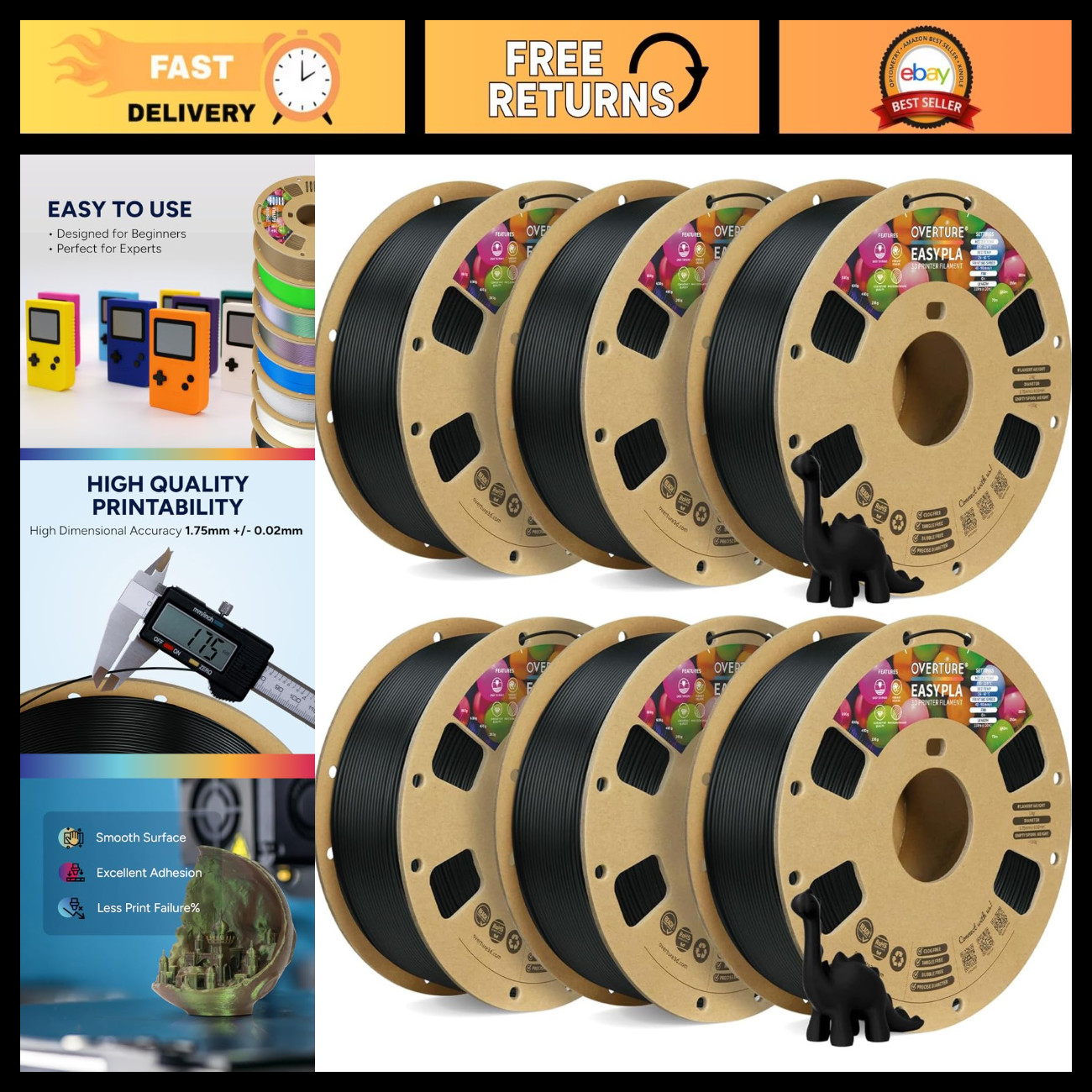 6KG Easy PLA 1.75mm 3D Printer Filament Bundle - High Quality, Easy to Print