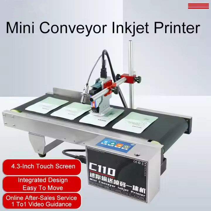 Mini conveyor inkjet printer production date QR code barcode mini coding machine
