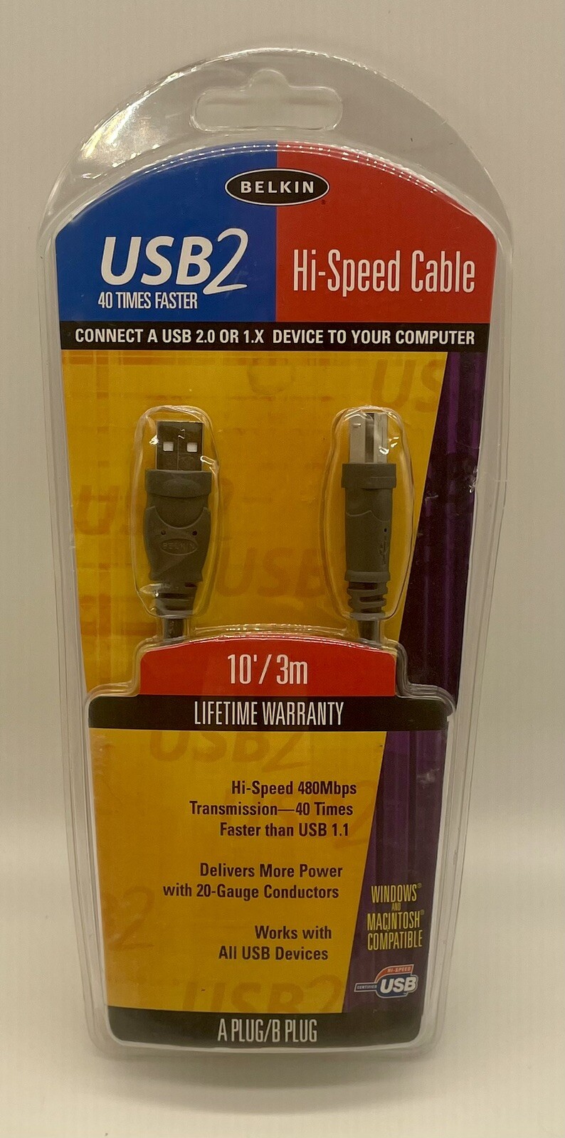 Belkin USB 2.0 F3U133-10 USB2 Hi-Speed Cable- NEW