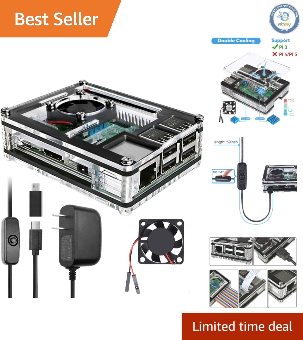 Sleek Clear Case for Raspberry Pi 3 B+ with Efficient Cooling Fans & Heatsinks