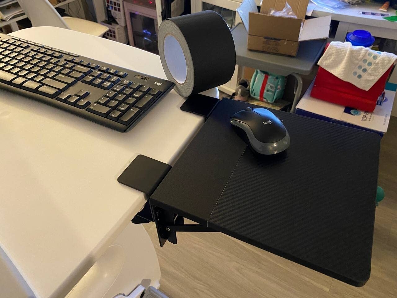 BONTEC Ergonomics Desk Extender Tray 9.5"x9.1" Table Mount Arm Wrist Rest Sheet