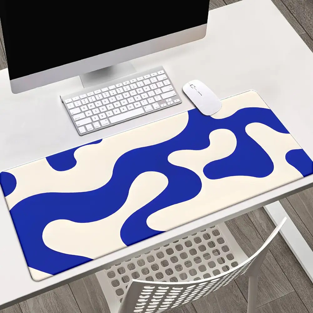 1pc Multi-size Table Mat, Blue and White Navy Beige Abstract Mouse Pad, Non-sl