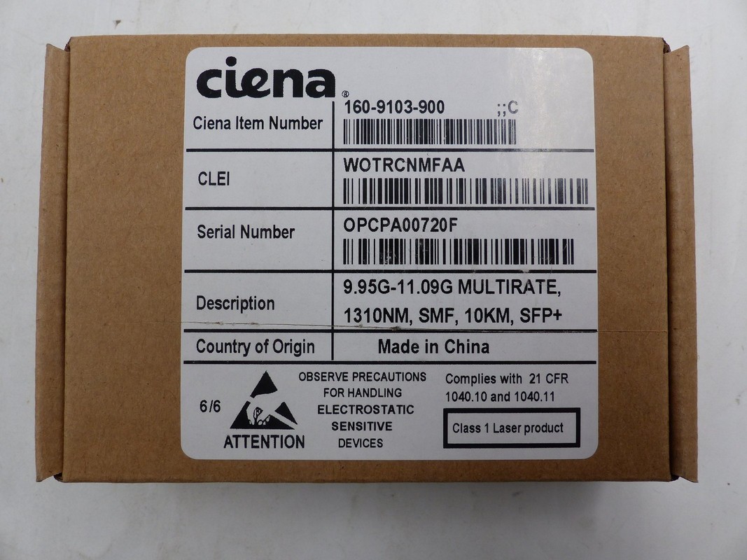 CIENA SFPP10GL TRANSCEIVER MODULE 160-9103-900 SFP+ 10G 10KM 1310NM SMF LC
