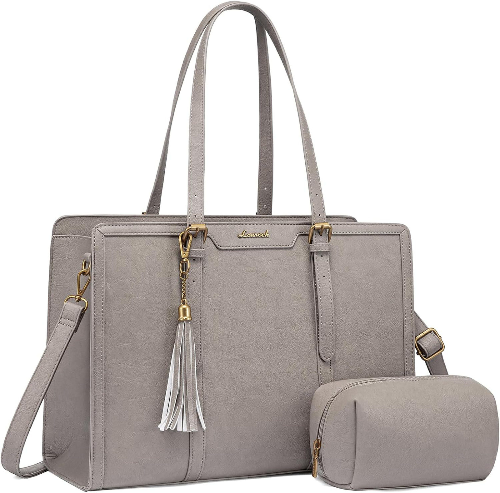 Laptop Tote Bag for Women with Multi-Pocket Design and Faux Leather Finish, 16.5