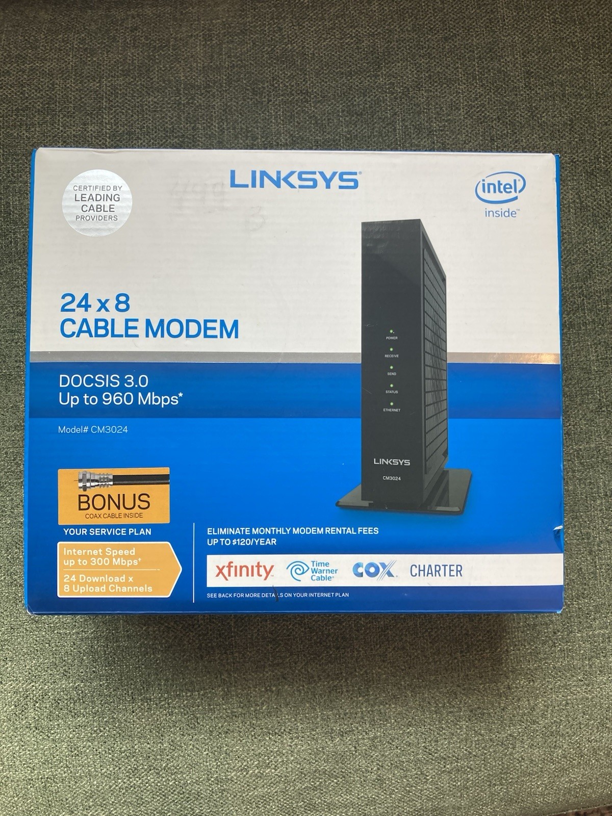 Linksys CM3024 DOCSIS 3.0 24x8 Cable Modem 960 Mbps Xfinity Cox Charter Tested