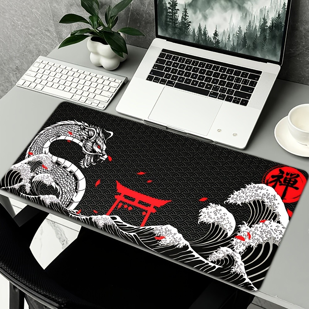 1pc Japanese Dragon & Waves Theme Mouse Pad | XXL/XL/L Size, Non-Slip Rubber,