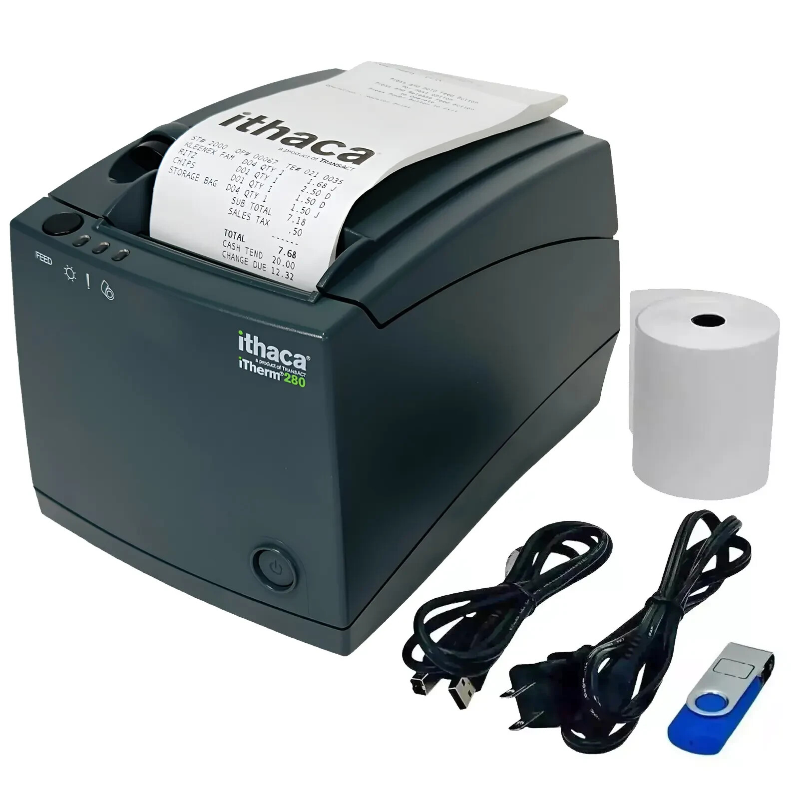 BUNDLE TransAct Ithaca iTherm 280 Thermal POS Receipt Printer USB Ready to Print
