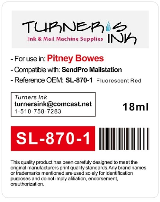 1 Pitney Bowes SL-870-1 Replacement Red Fluorescent Ink for SendPro Mailstation