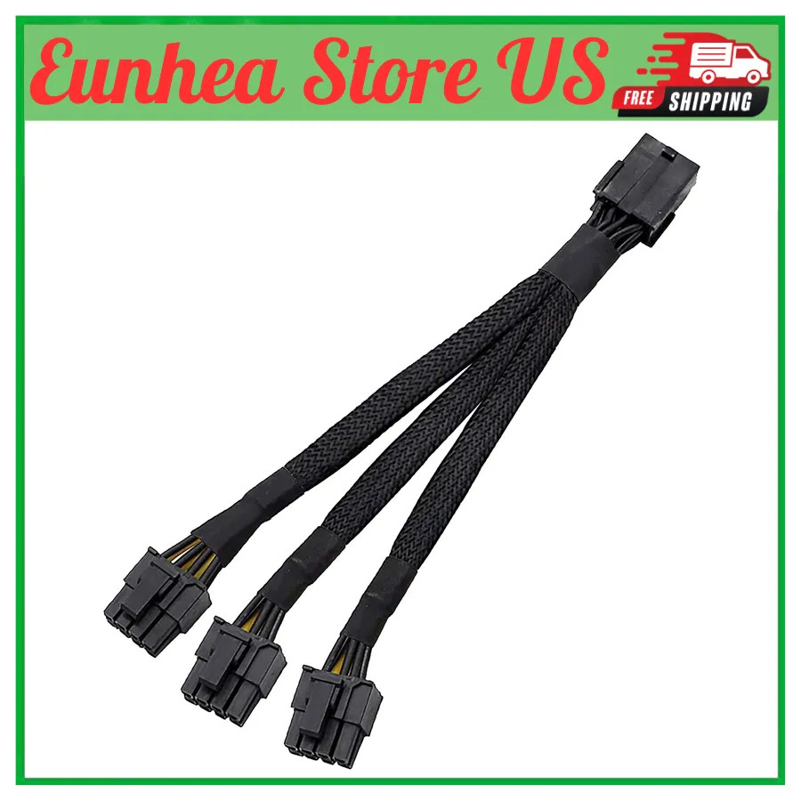 PCIe 8 Pin Female to 3x 8 Pin 6+2 Male GPU Power Splitter Cable 16 AWG 12 inch