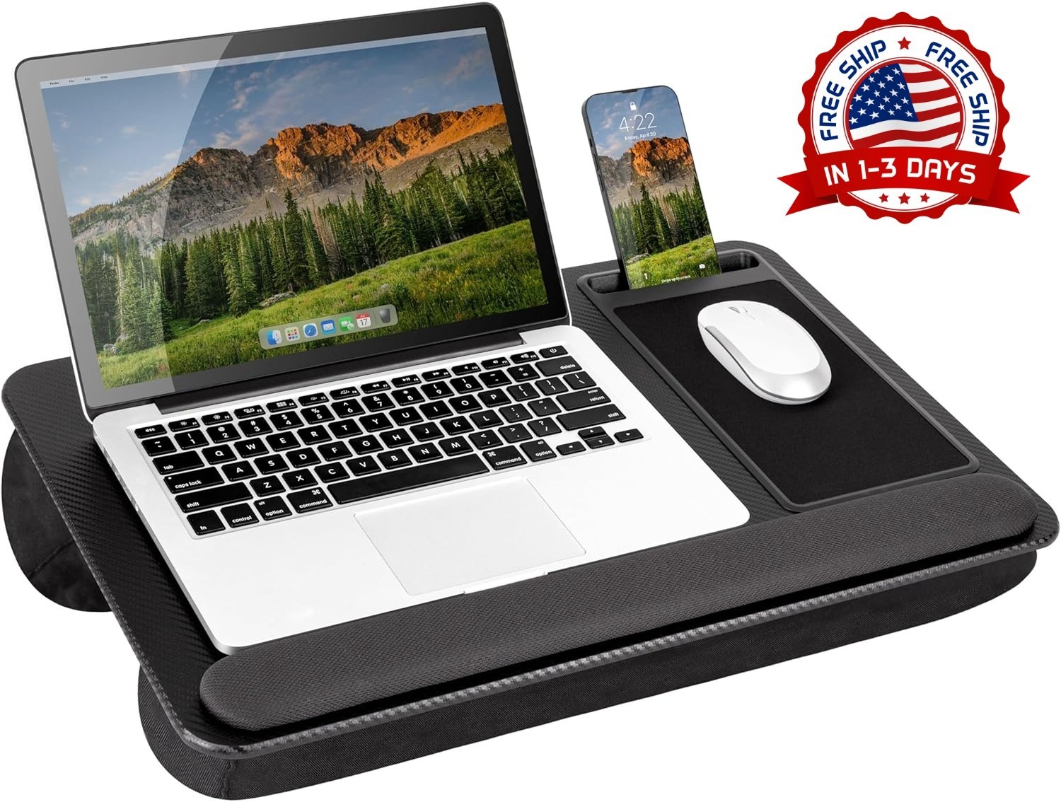 Escritorio portátil Home Office Pro con reposamuñecas y alfombrilla para ratón
