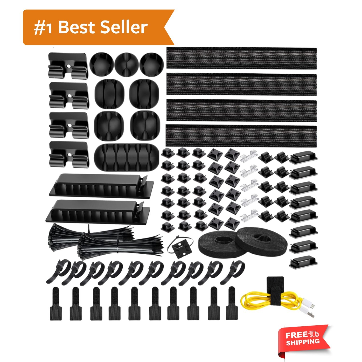 313Pcs] Cable Management Kit, 67 Adhesive Cable Clips, Desk Cord Organizer, 2...