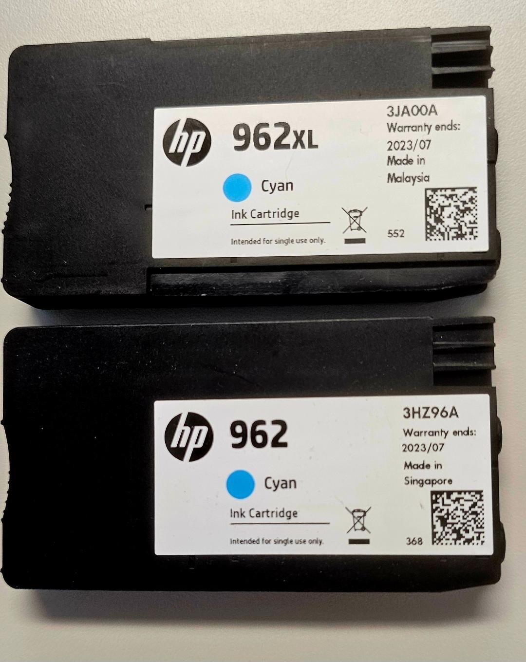 2 GENTLY used Hp 962XL Printer Cyan Ink Cartridges, my HP Printer Broke