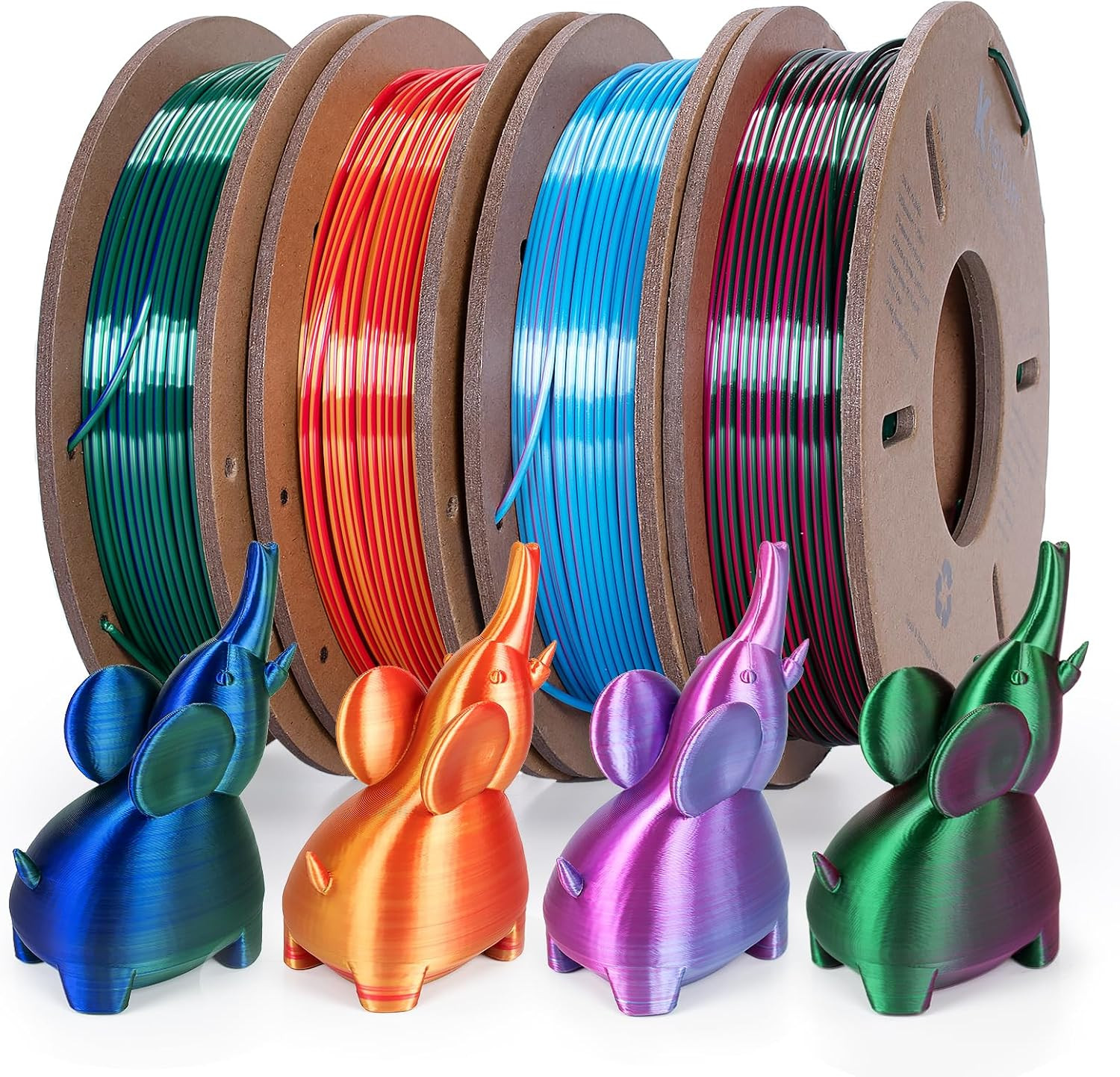 Silk Dual Color PLA 3D Printer Filament Bundle 1.75mm 4x250g Spools