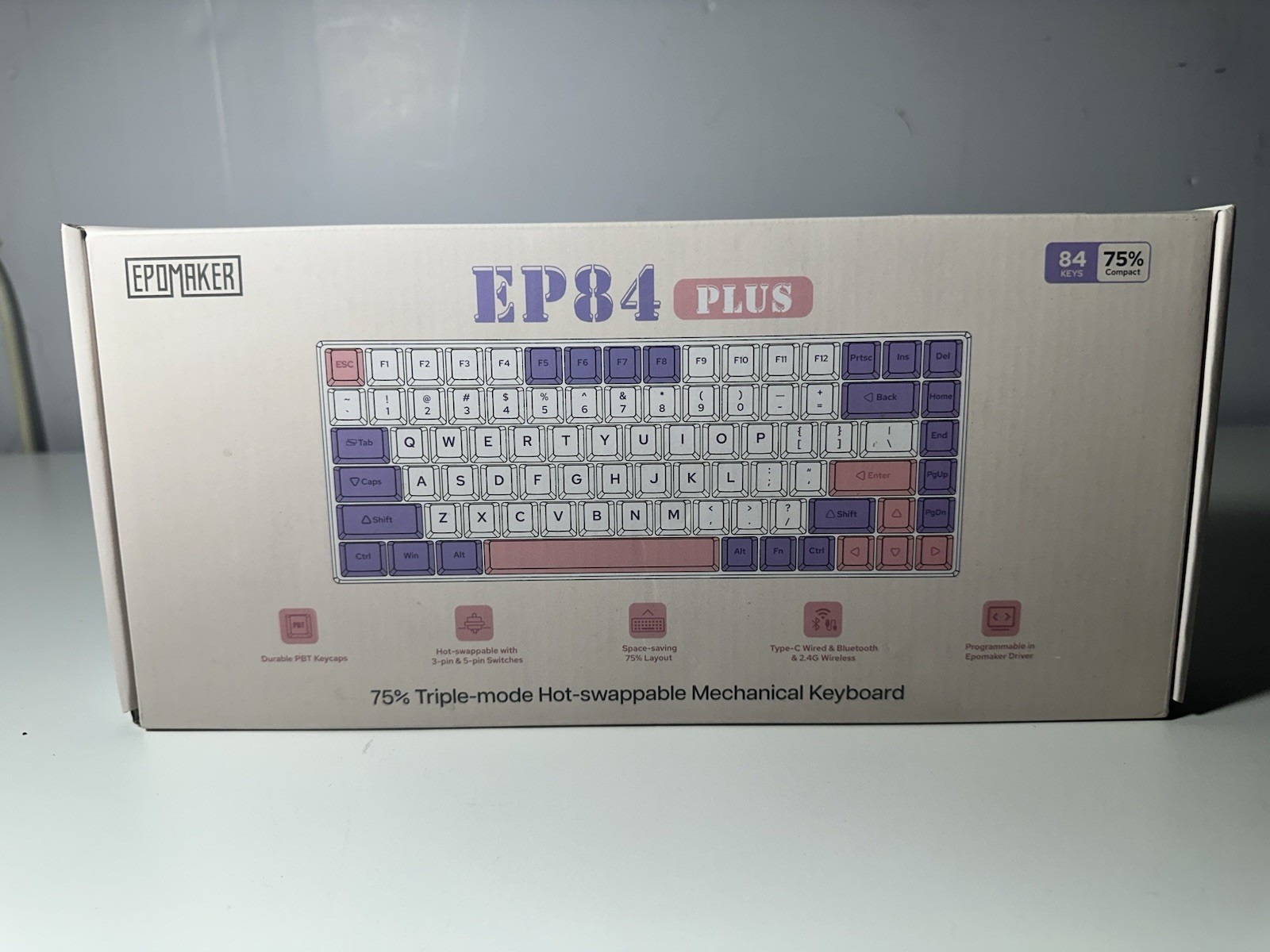 Epomaker EP84 Plus 75% Mechanical Keyboard - Bauhinia Purple New Sealed