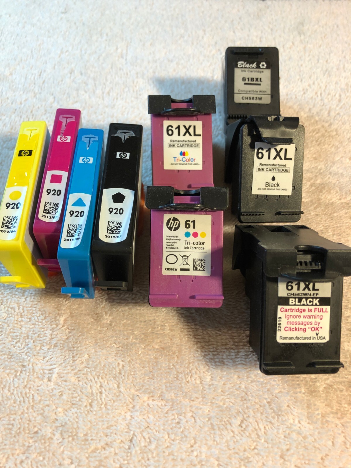 #2409 HP 61XL and 920 regular Empty Multicolored, Black Ink Cartridge  lot of 9