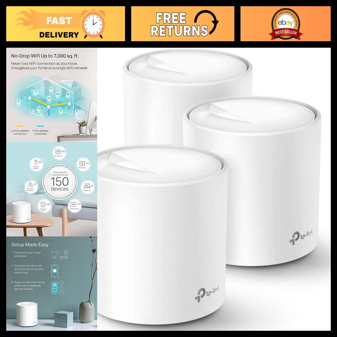 WiFi 6 Mesh System AX3000 - Whole Home Coverage, 3-Pack, Renewed, Fast Internet
