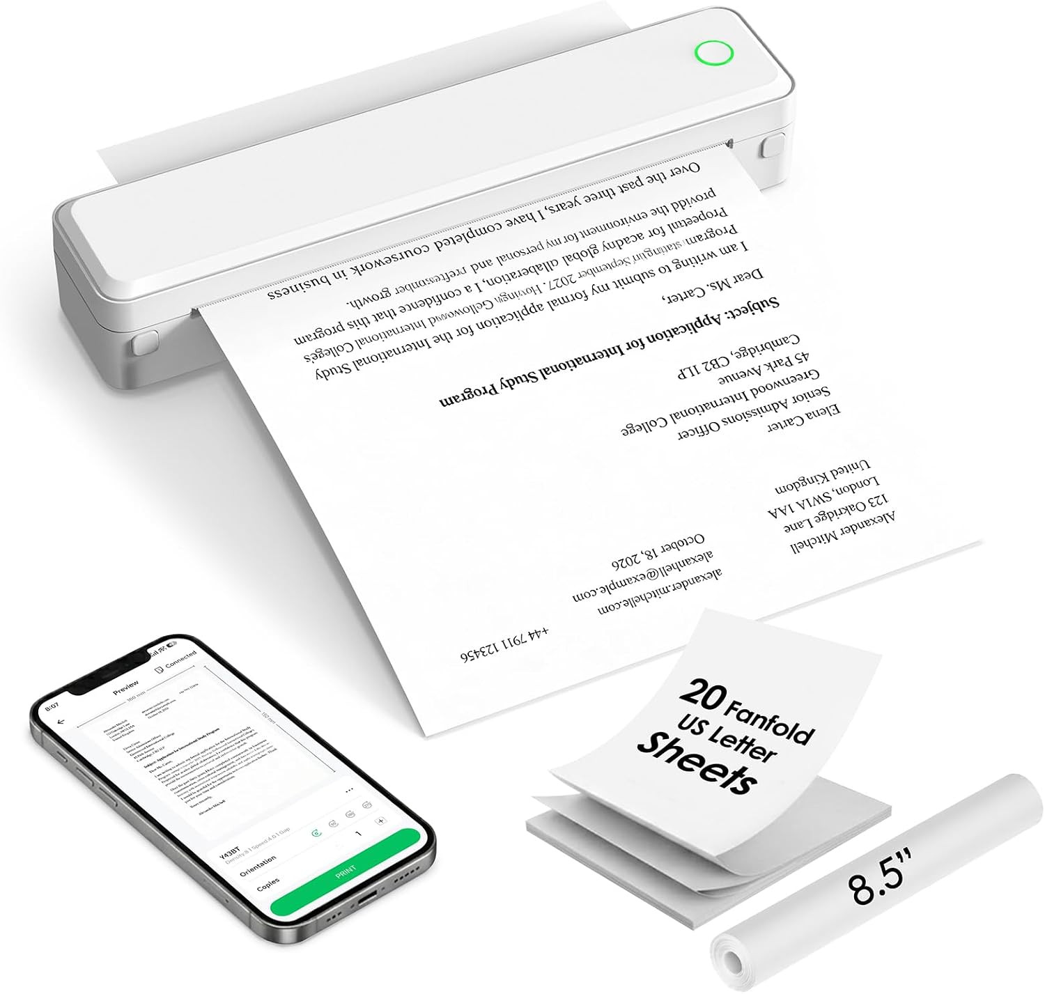 Portable Inkless Printer, Bluetooth Thermal Printer, 8.5X11