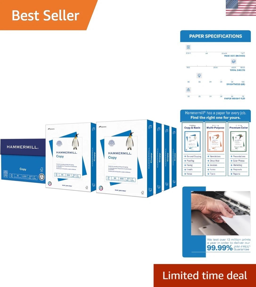 Efficient 20lb Printer Paper 8.5x11 - 4,000 Sheets, 92 Brightness, Acid-Free