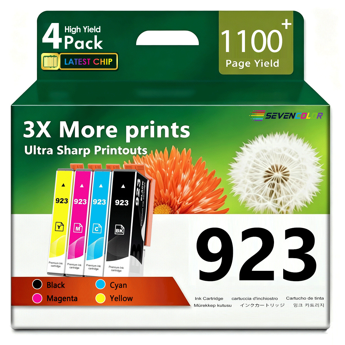 923 Ink Cartridges(4Pack, BK/C/M/Y) | Works with OfficeJet 8120, Pro 8130 Series