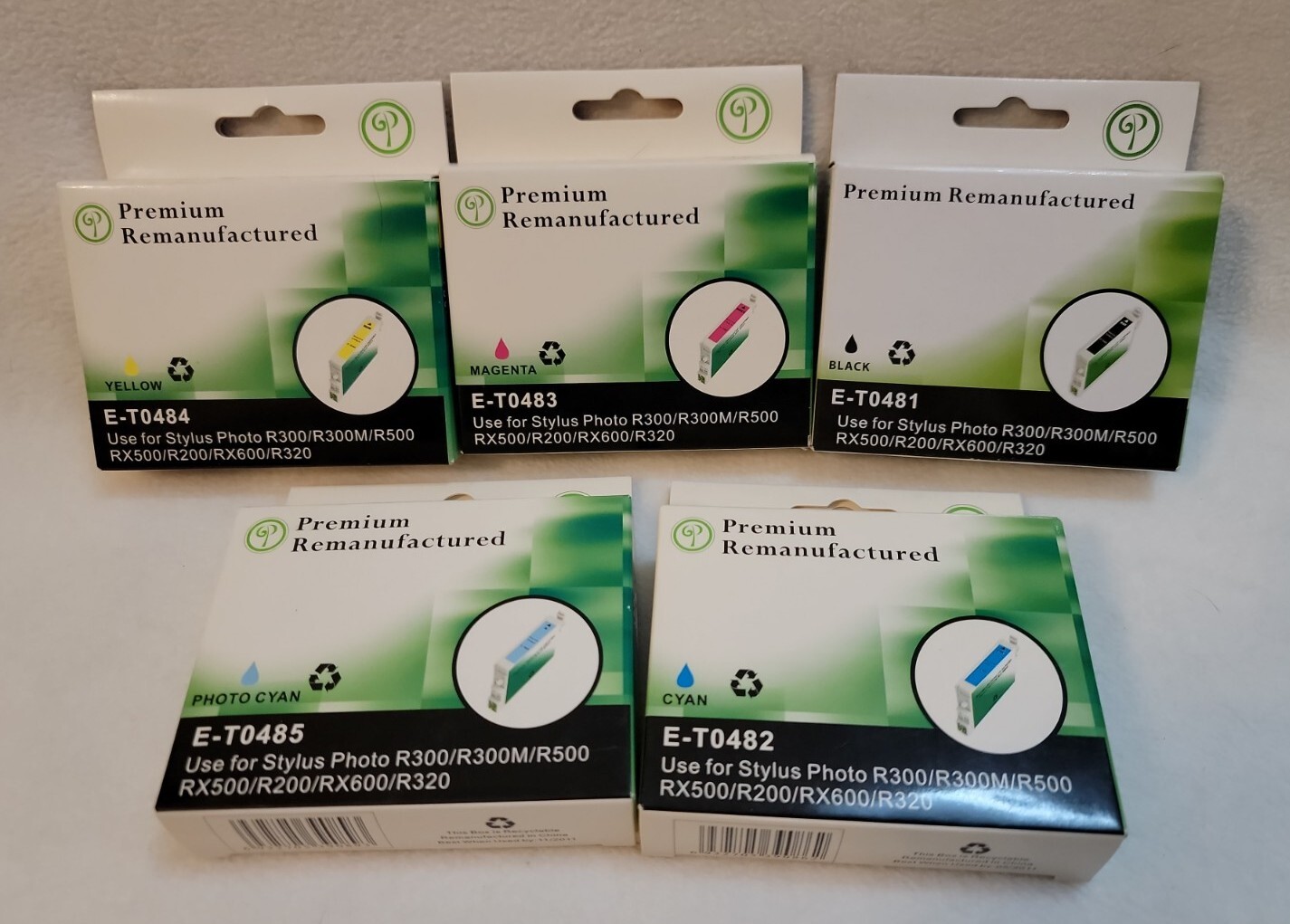 Green Project Ink Cartridges Set of 5 Replaces Epson T048120 Black, Photo Cyan