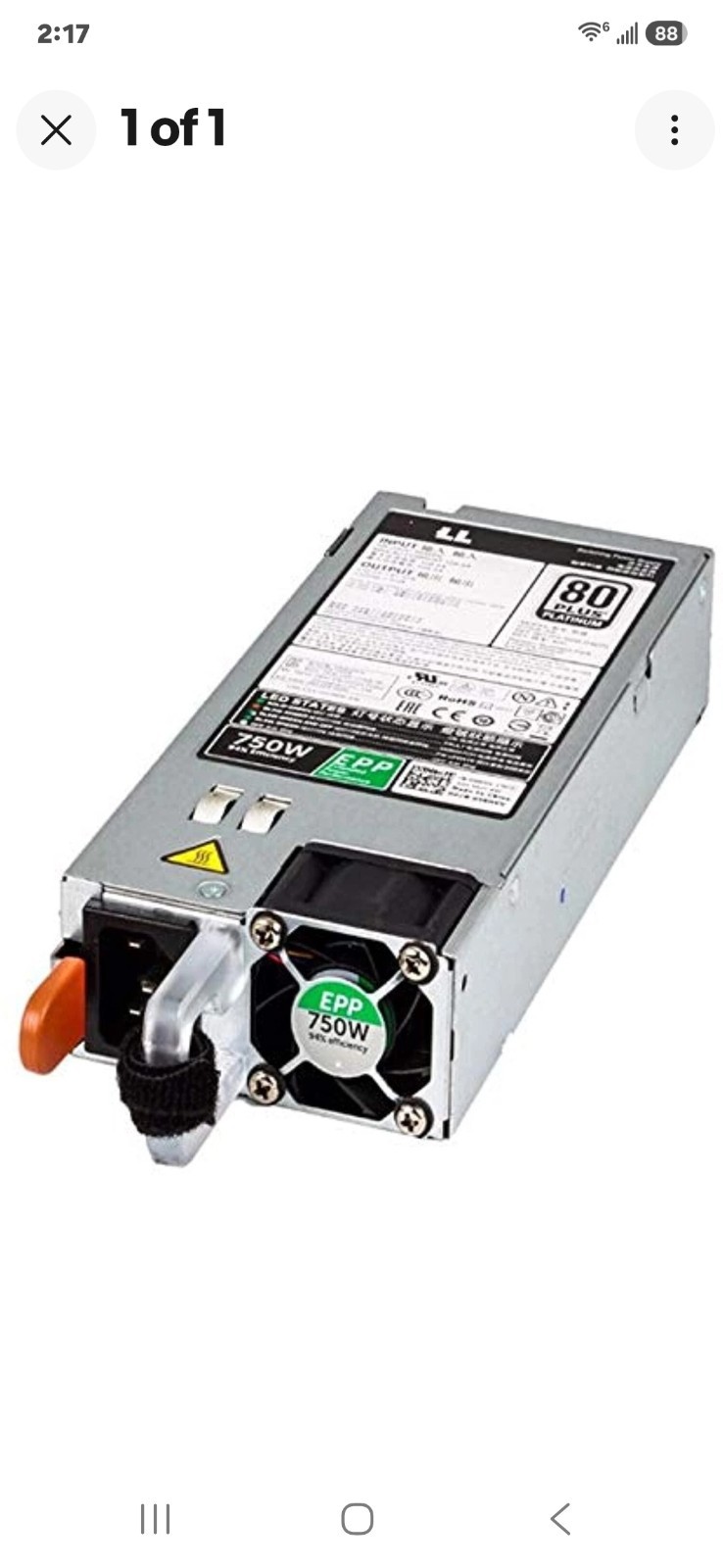 DELL POWER SUPPLY 750W 80 PLUS PLATINUM EPP FOR DELL PE R7515 T440 T640 5RHVV US