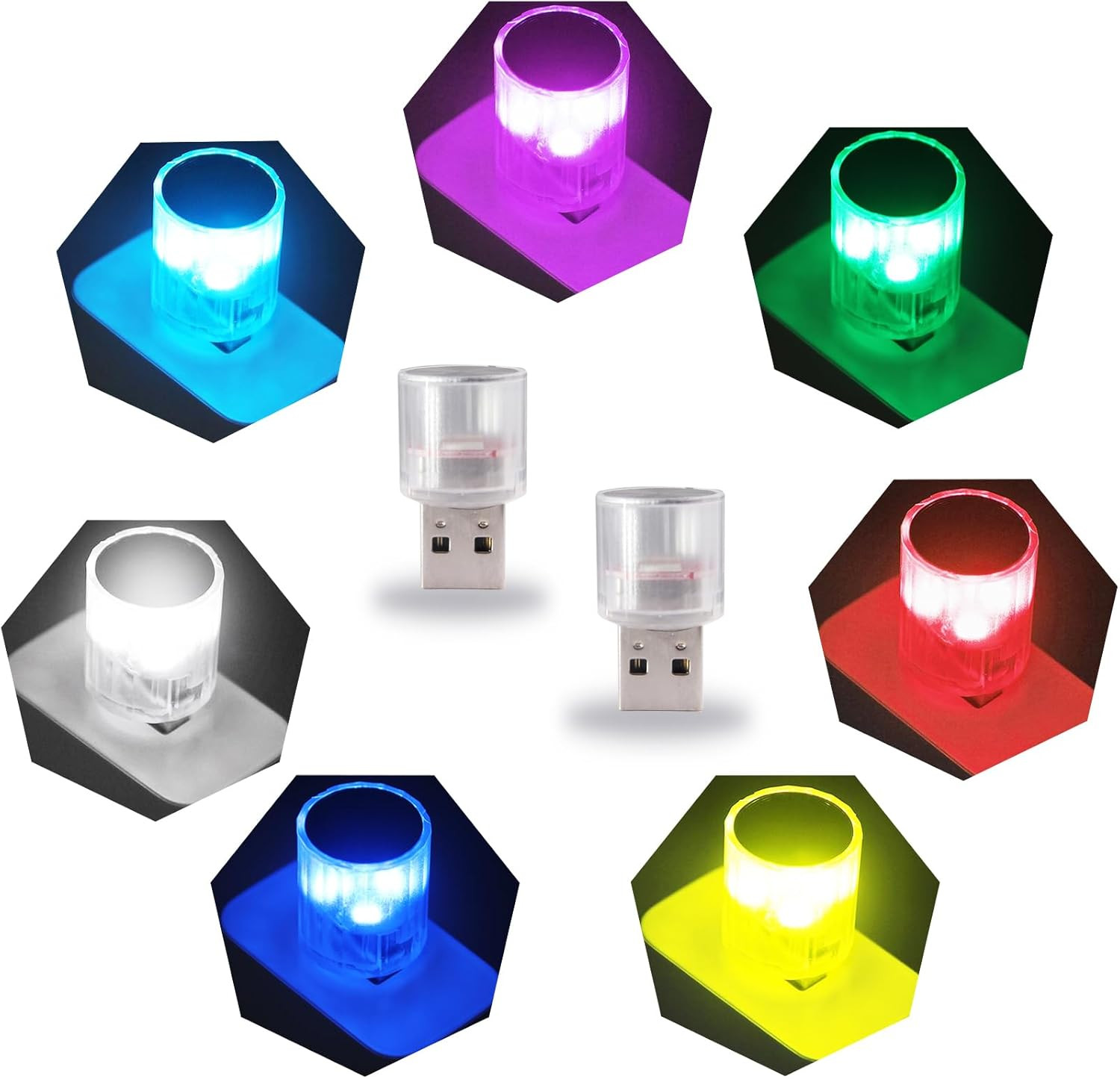 USB LED Car Interior Night Light Atmosphere Lamp, 2 Pcs Universal Mini USB LED D