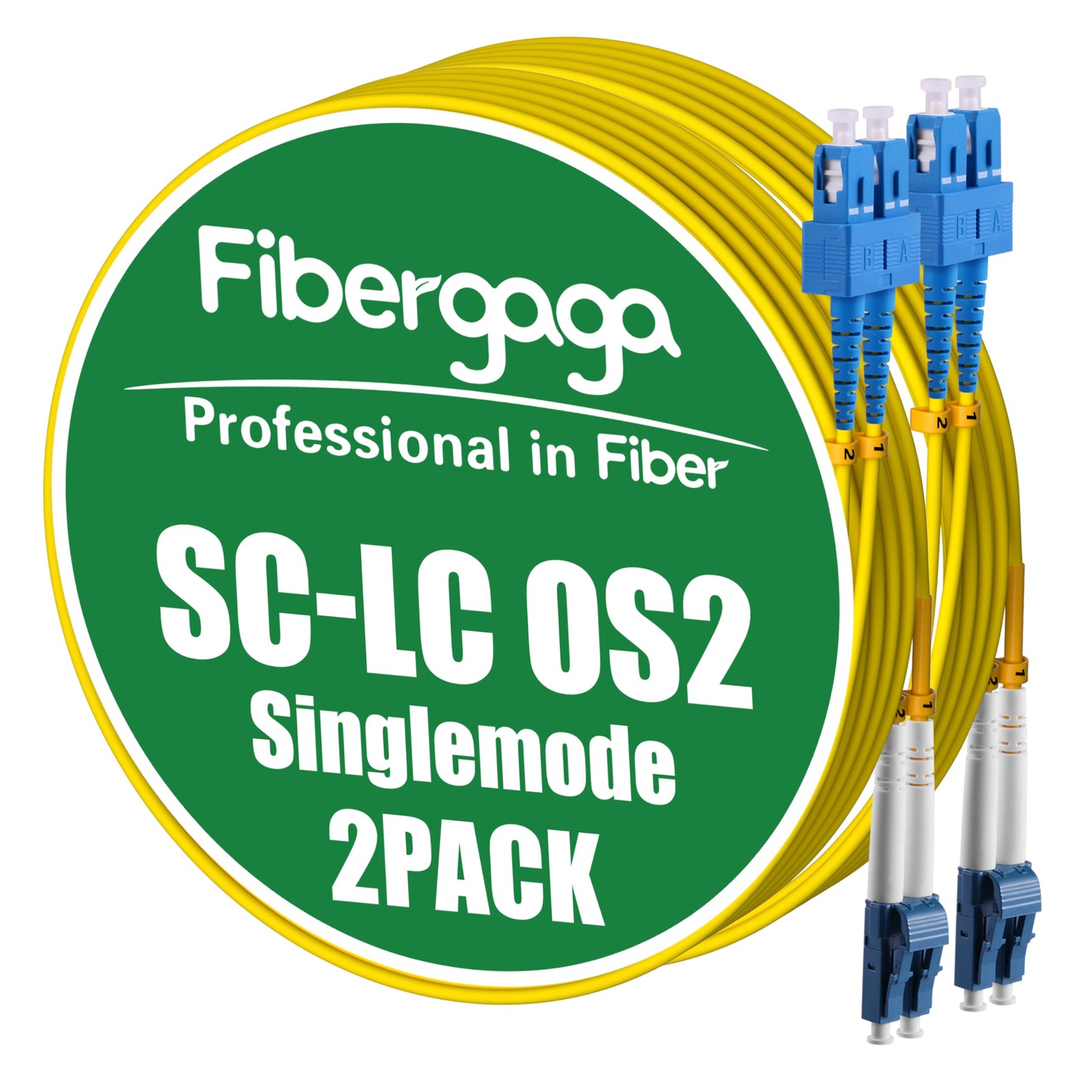 Fibergaga® OS2 LC to SC Fiber Patch Cable, Multimode, 3M(10ft), 2Pack | Multi...