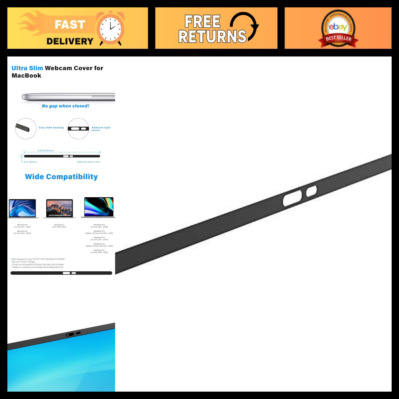Magnetic Webcam Cover for Laptop - Slim 0.01-Inch Profile, Privacy Control Acces