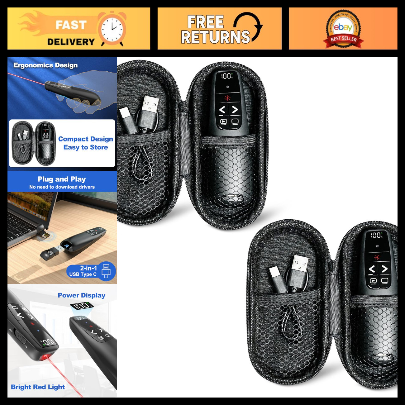 Wireless Presentation Clicker Remote - 2 Units, PowerPoint Controller, Laser Poi