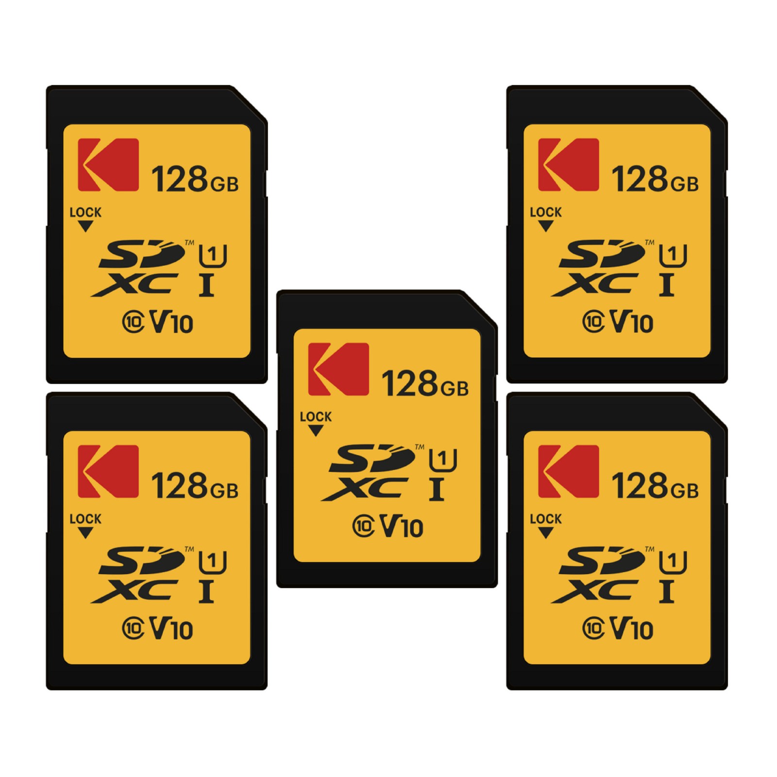 Kodak 128GB SD Class 10 U1 V10 Full HD Memory Card 5 pack Bundle ELITE