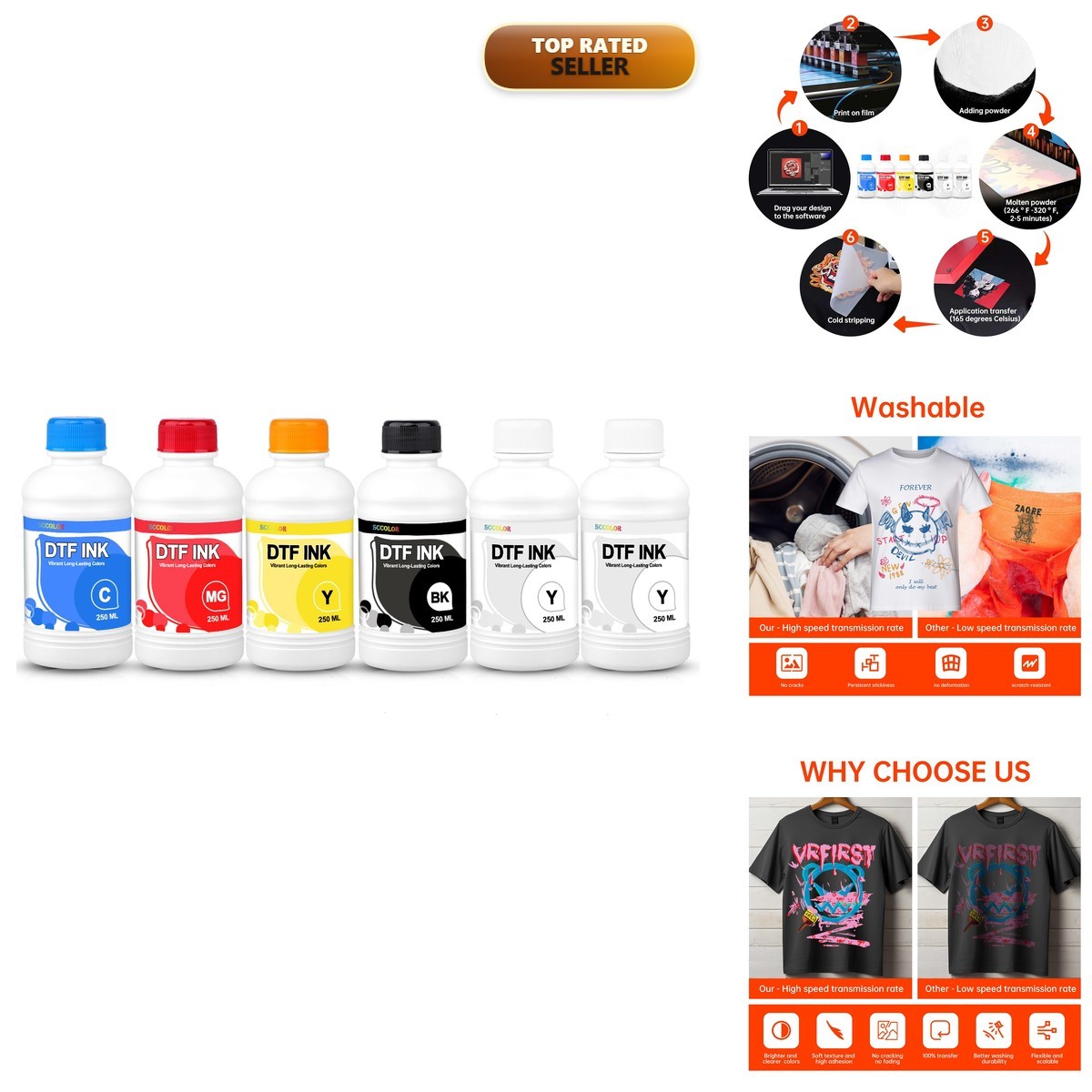 SPLENDIDCOLOR DTF INK Combo Pack 250ML for PET Film ET-8550 XP15000 L1800 DX5